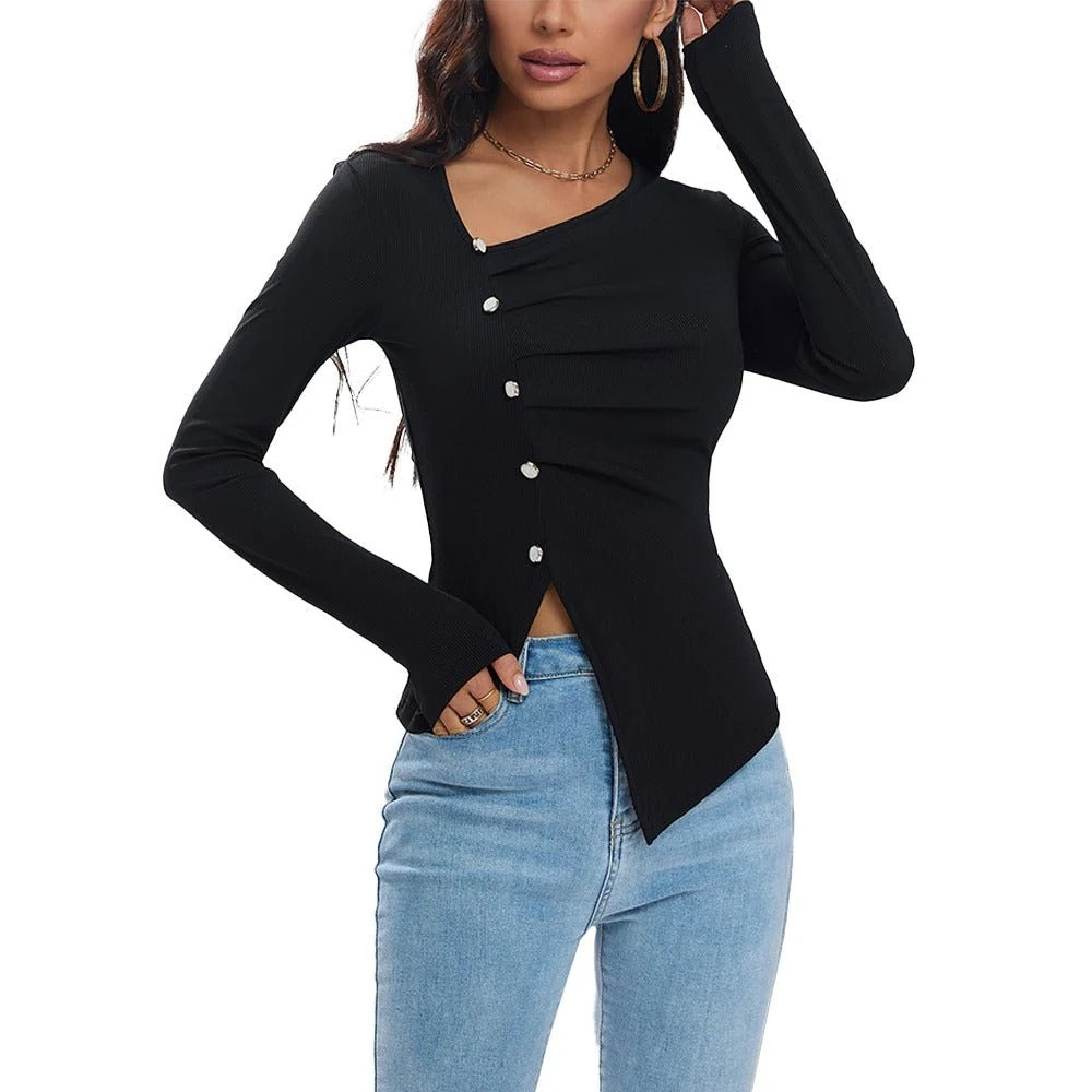 Irregularly Arranged Buttons Create A Sophisticated Top