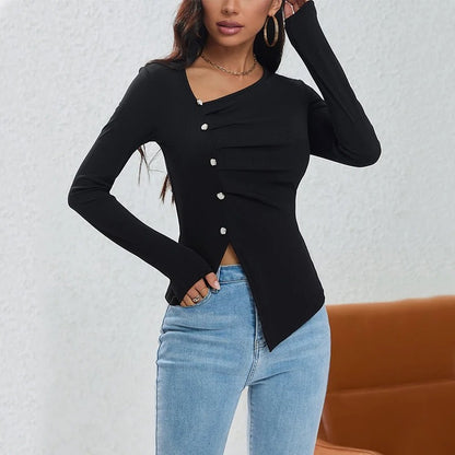 Irregularly Arranged Buttons Create A Sophisticated Top