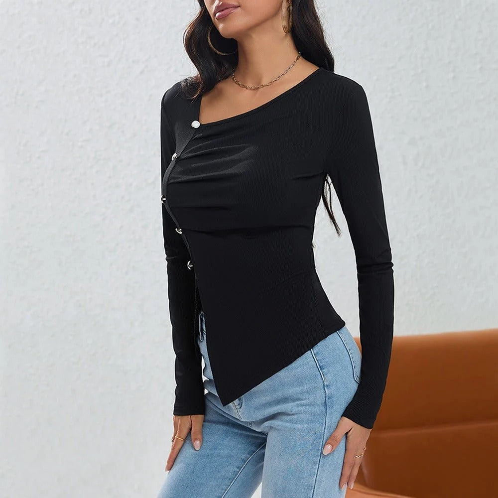 Irregularly Arranged Buttons Create A Sophisticated Top